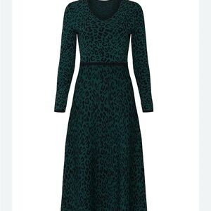 Emerald leopard Green Great Jones A-Line V-Neck Long Sleeve Dress
